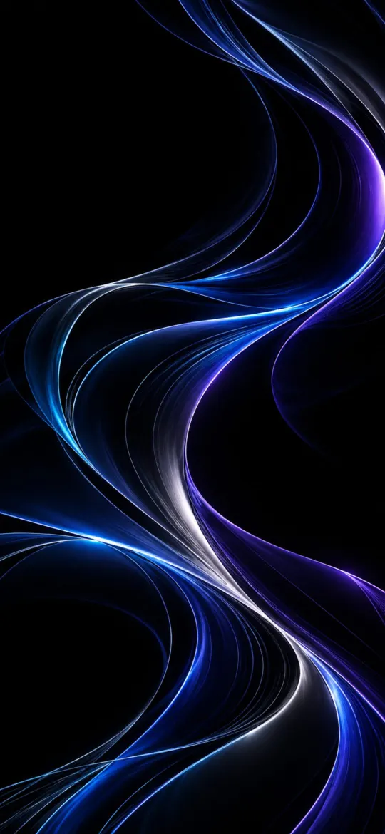 Glowing blue and violet light lines waving across a black background