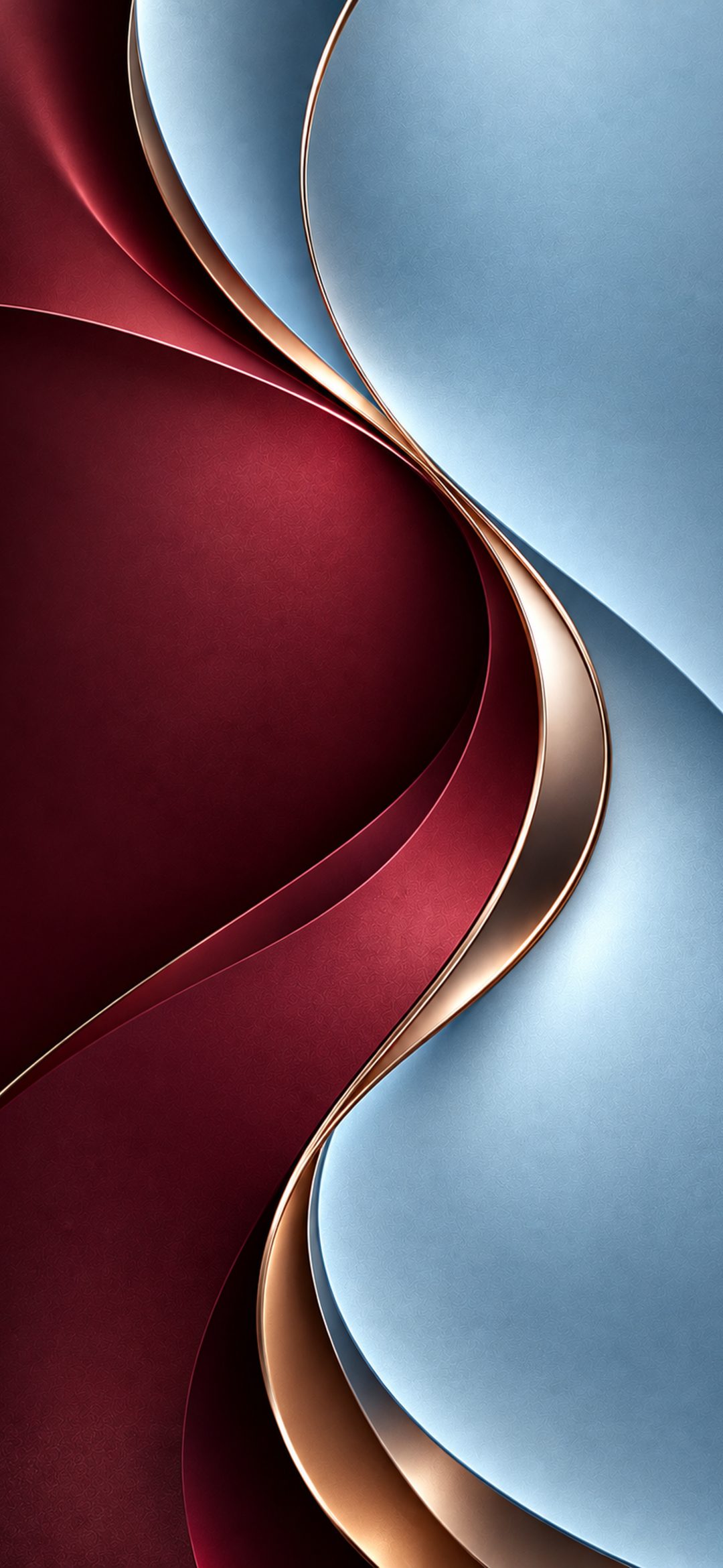 Burgundy and light blue curved layers with a rose gold ribbon between them