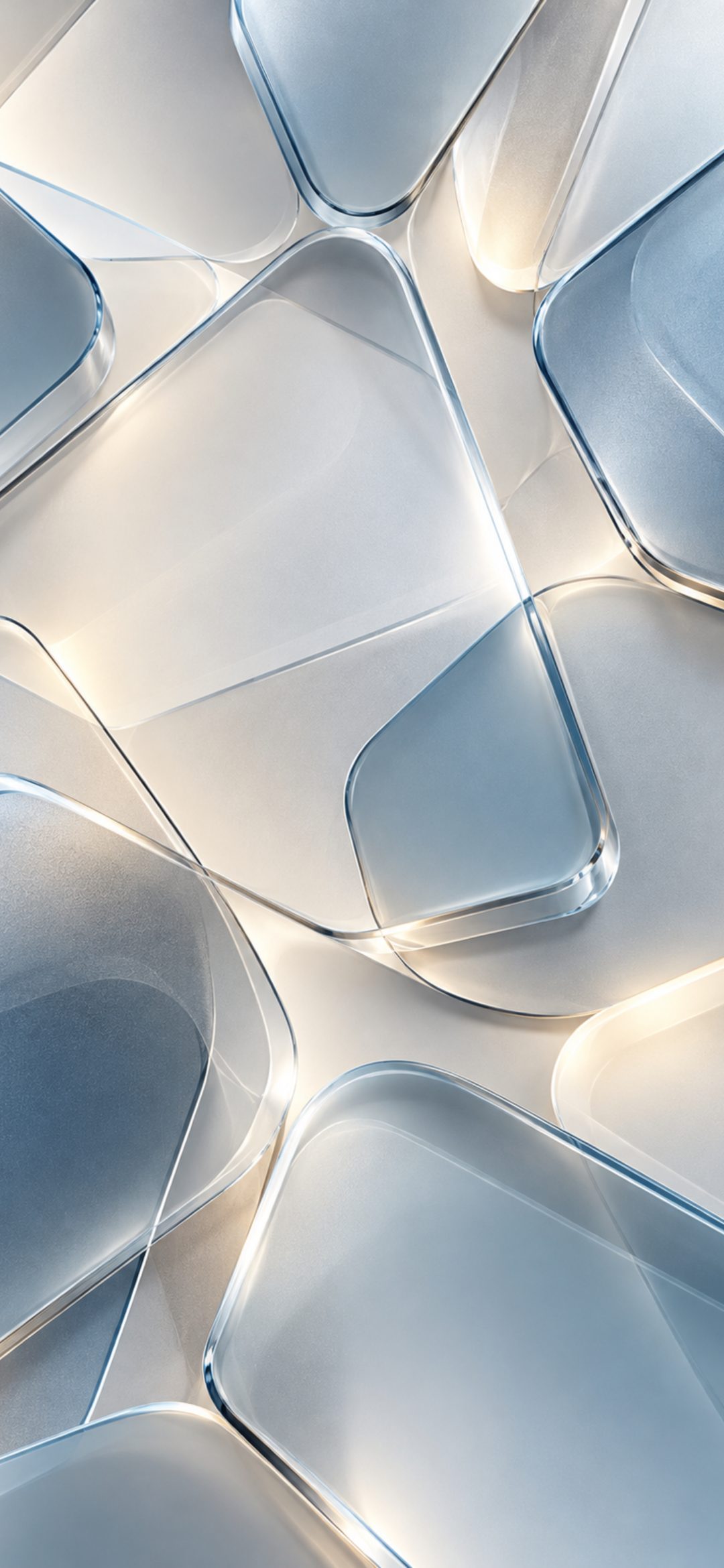 Overlapping frosted glass tiles in pale grey and soft blue
