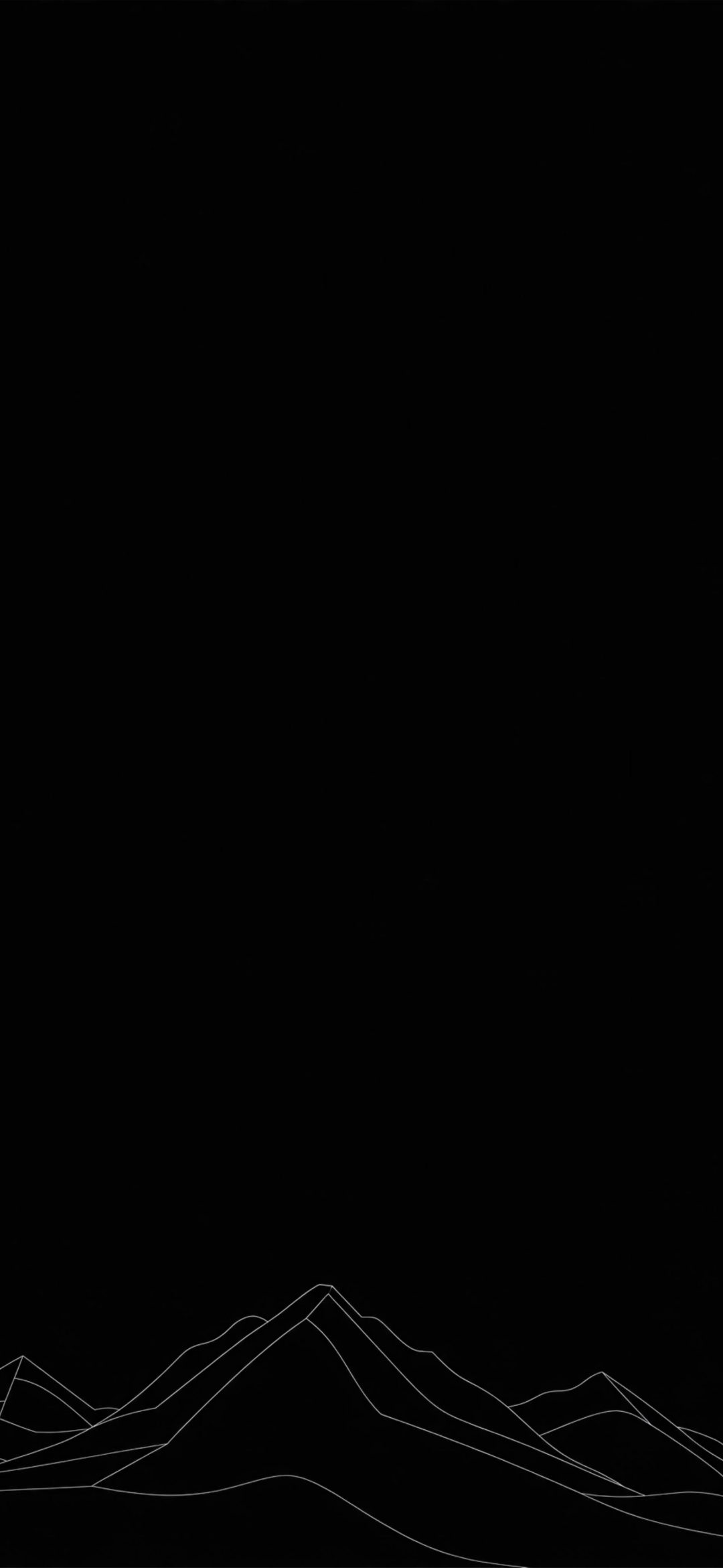 White line drawing of mountain peaks at the bottom of a black screen
