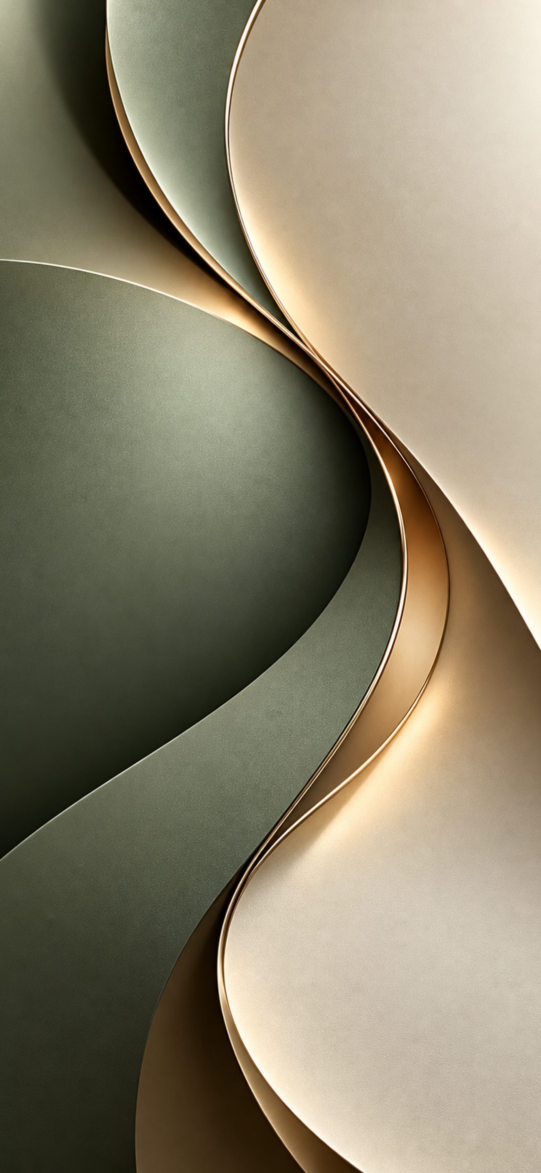 Sage green and cream curved layers with thin gold edges between them