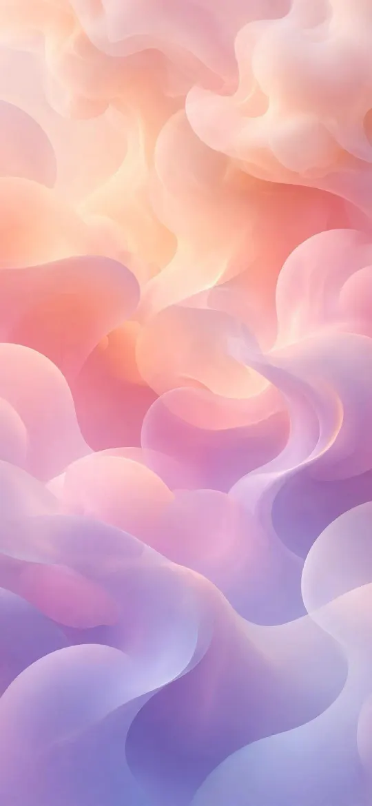 Soft cloud-like shapes in peach, pink and lavender pastel gradients