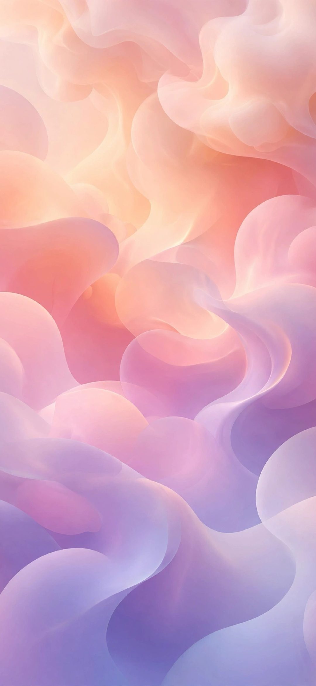 Soft cloud-like shapes in peach, pink and lavender pastel gradients