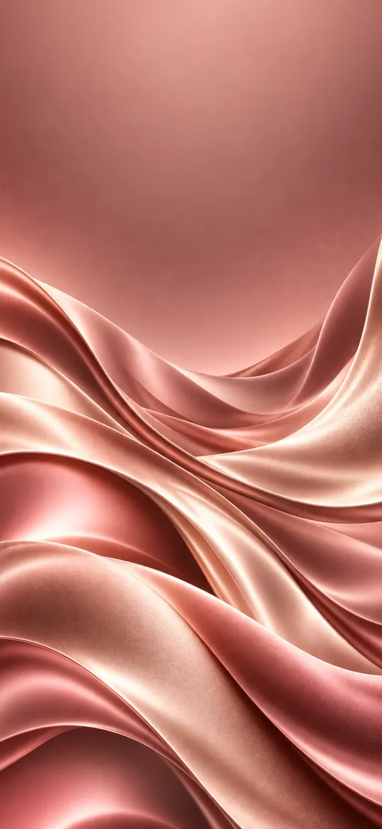 Soft rose gold satin folds rising under a blush pink glow