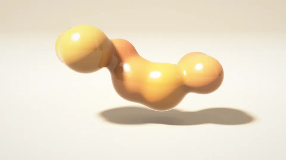 Amber Honey Blob: a glossy blob of honey, amber, apricot and burnt orange floats over a cream studio floor, shining like warm melted candy, PC wallpaper