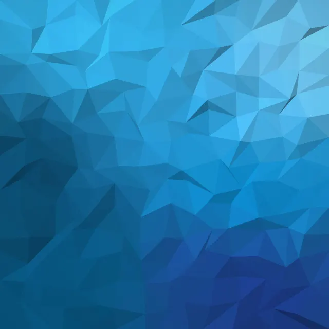 Arctic Facet Field: ocean blue and ice blue triangles form a low-poly surface lit from the top left, crisp and cool like faceted glass, iPad wallpaper