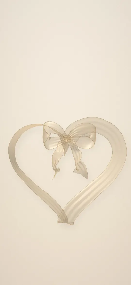 Champagne Ribbon Heart: a sheer champagne ribbon forms a heart with a little bow on a warm cream background, iPhone wallpaper