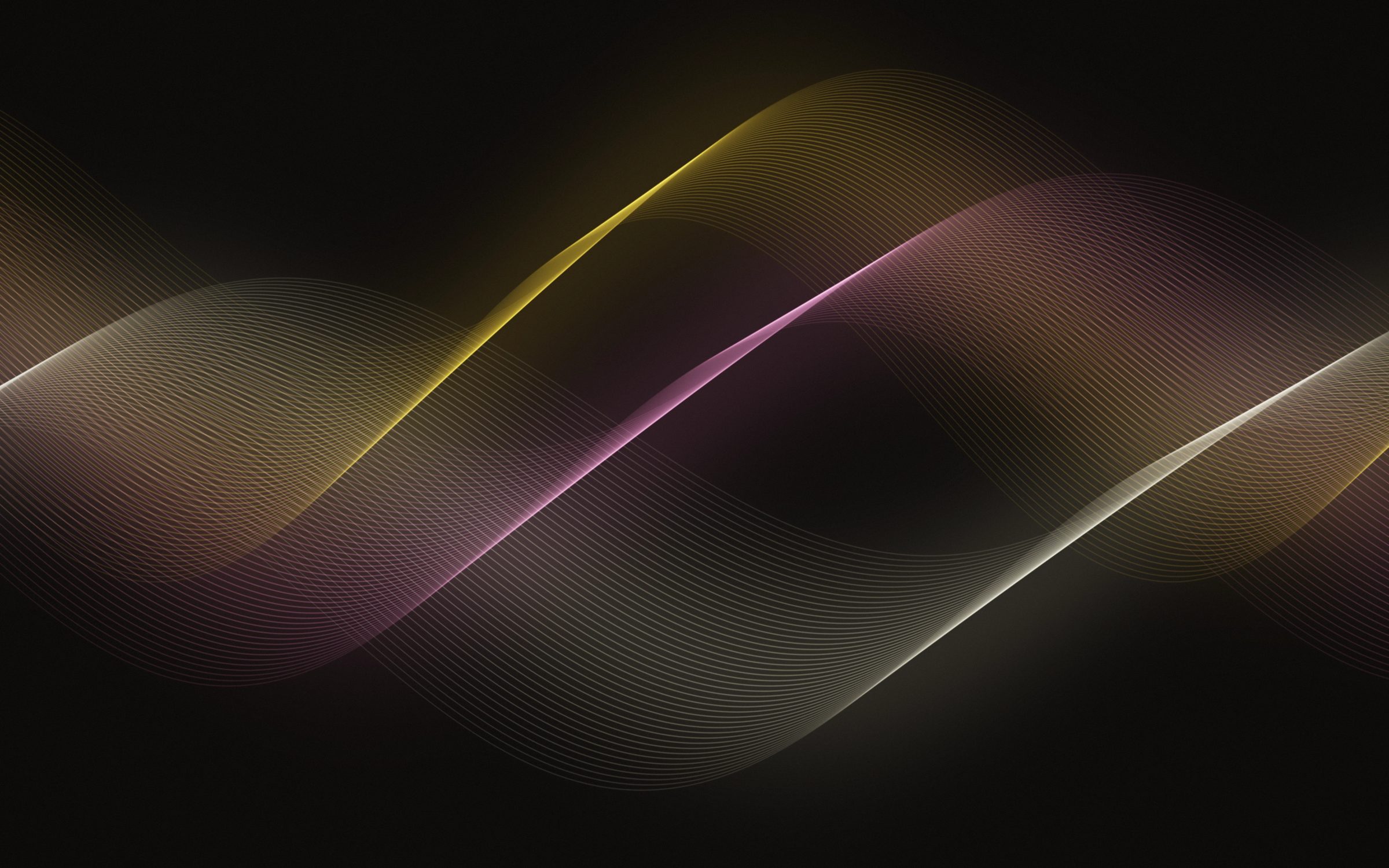 Champagne Rose Threads: champagne gold and rose threads weave across a near-black background in soft, flowing waves of warm, gentle light, Mac wallpaper