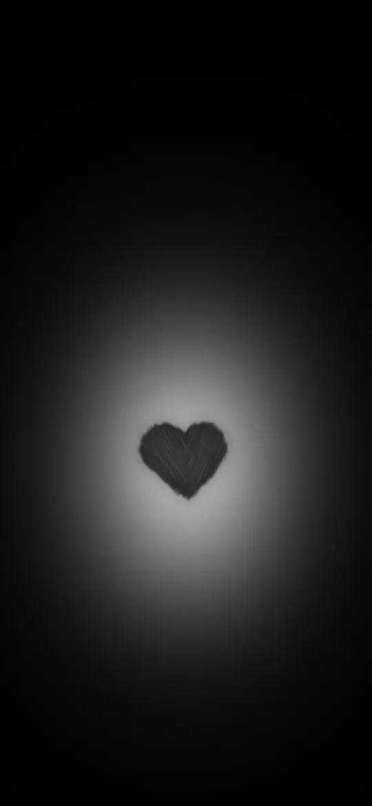Charcoal Heart Glow: a small hand-painted charcoal heart sits in a soft round white glow on a black background, iPhone wallpaper