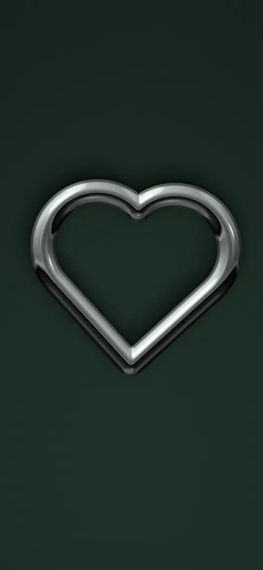 Chrome Heart Ring: a polished chrome heart-shaped ring floats on deep forest green satin, iPhone wallpaper
