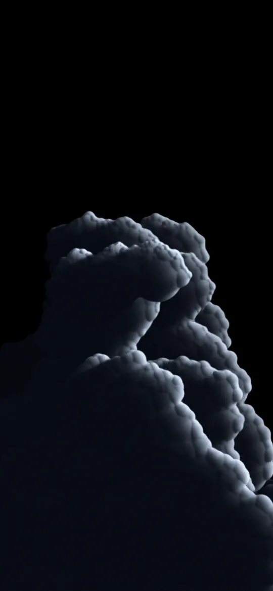 Cold Storm Tower: a towering cumulus cloud rises from the bottom of a true black sky, its edges lit pale blue-grey by cold light, iPhone wallpaper