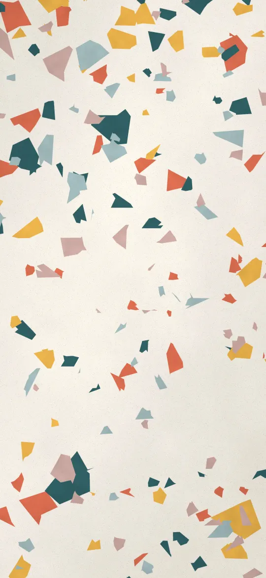 Confetti Terrazzo: chips of terracotta, teal, mustard and dusty blue stone scatter across a pale speckled base in polished terrazzo, iPhone wallpaper