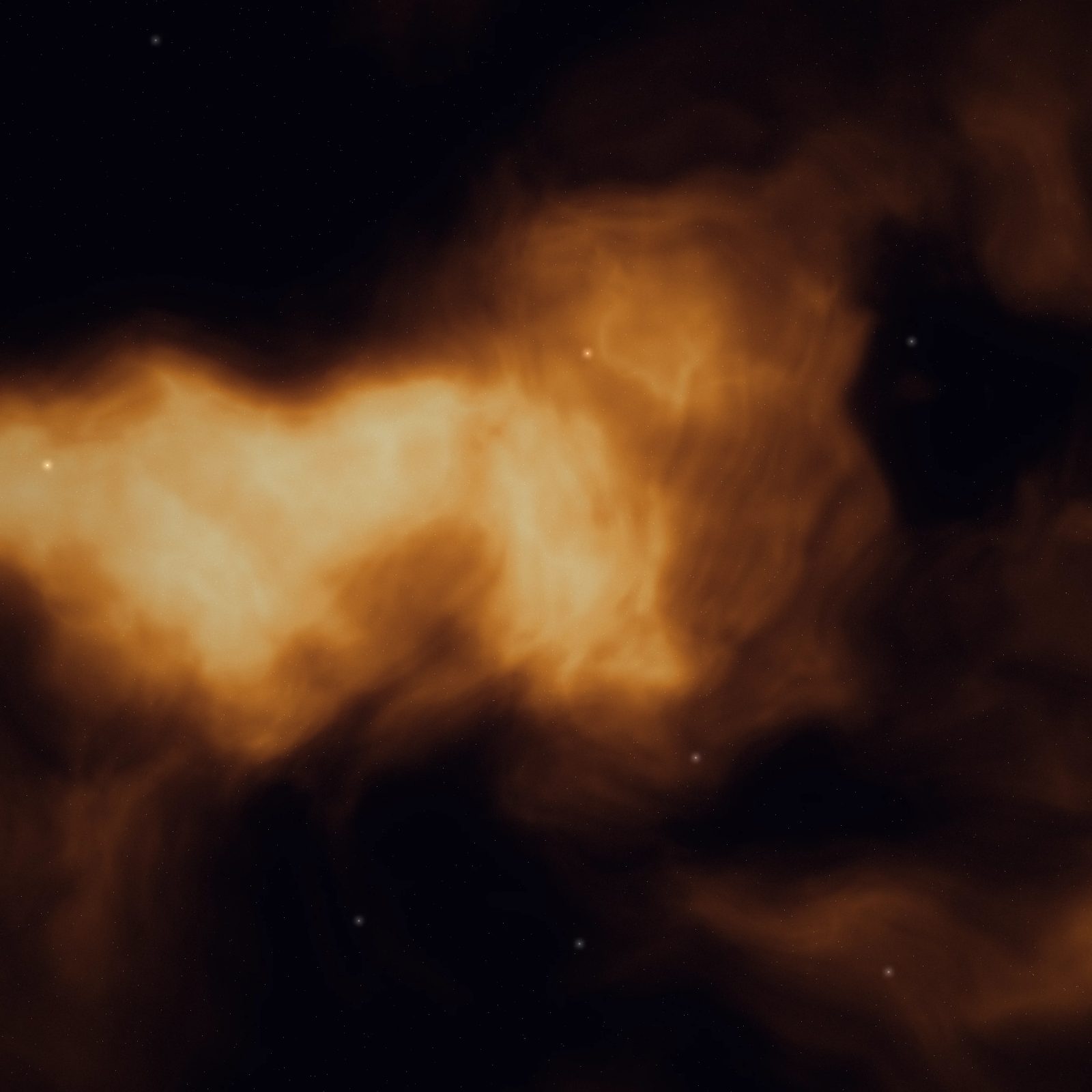 Copper Dust Nebula: copper, orange and gold clouds of dust and gas swirl through deep space, scattered with points of distant starlight, iPad wallpaper