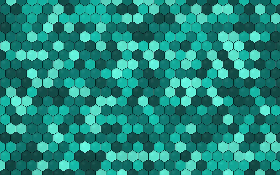 Deep Teal Honeycomb: small glazed hexagon tiles in deep and bright teal fit together in a tidy honeycomb pattern with dark grout lines, Mac wallpaper