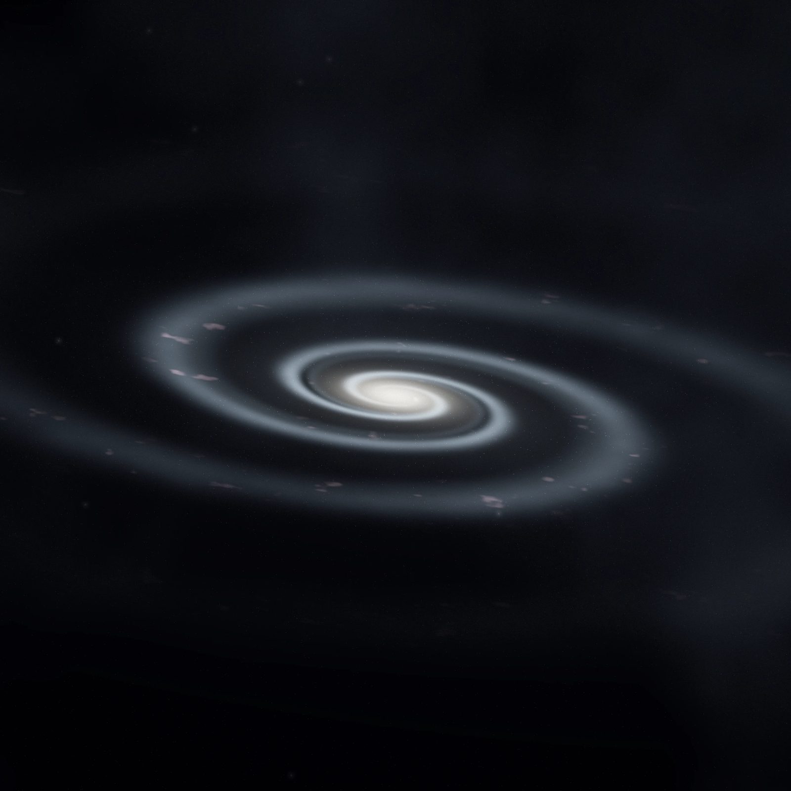 Edge Lit Galaxy: a spiral galaxy seen at a low angle, its bright core and blue arms flattened into a glowing oval among countless stars, iPad wallpaper
