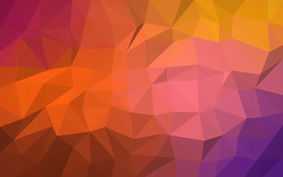 Ember Facets: geometric triangles shade from burnt orange and amber to plum, like a sunset broken into crystal facets, Mac wallpaper