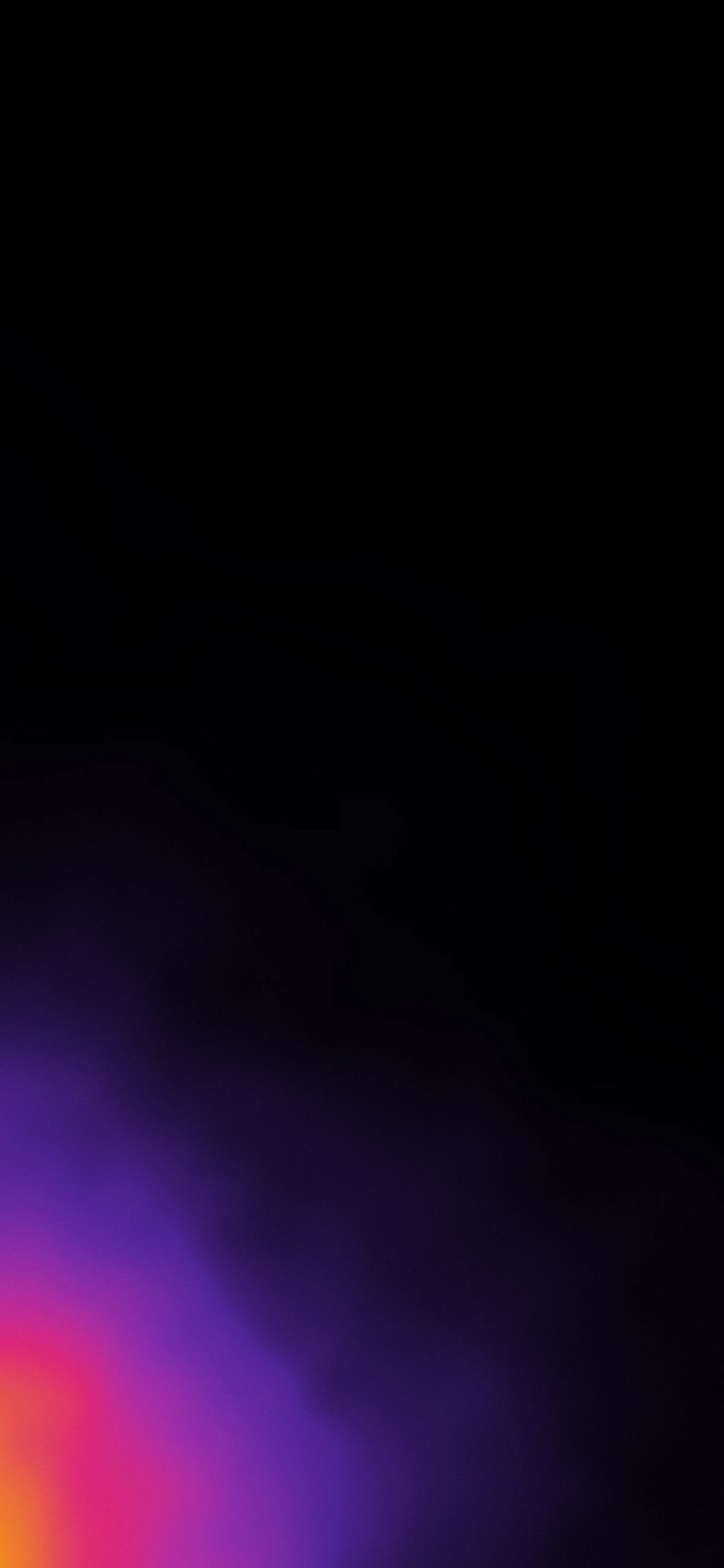 Ember Light Leak: violet, magenta and amber light seeps in from one corner and fades into deep black, a soft glow that leaves the rest dark, iPhone wallpaper