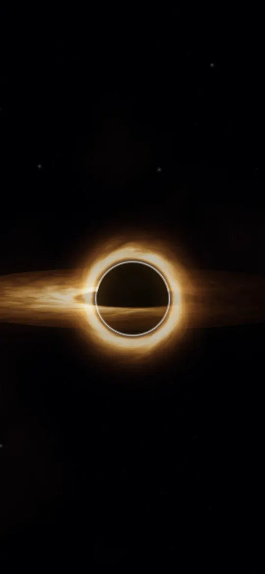 Event Horizon Glow: a black hole bends a glowing orange disc of gas around its dark shadow, a thin bright ring of light hugging the edge, iPhone wallpaper