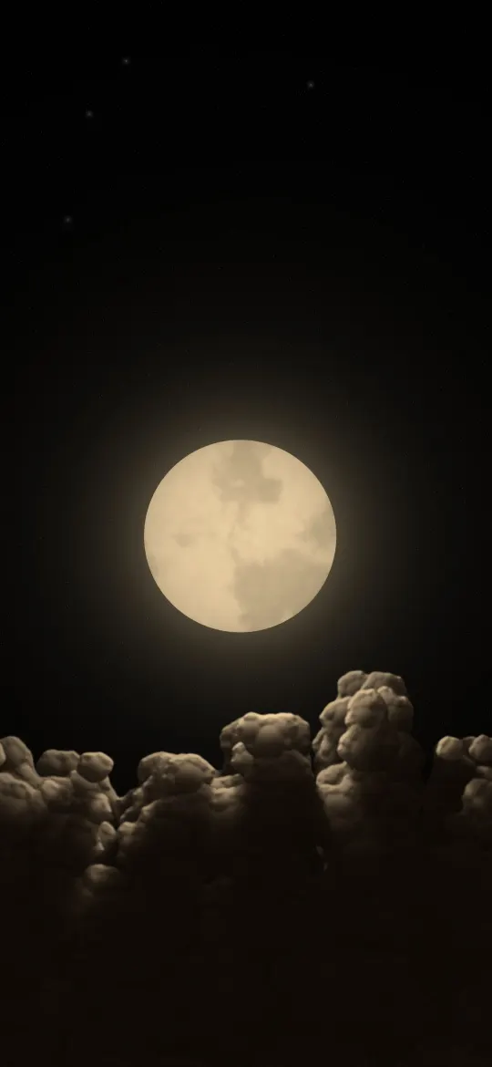 Full Moon Above the Clouds: a big golden full moon rises over a sea of warm sepia cloud tops on a black sky, iPhone wallpaper