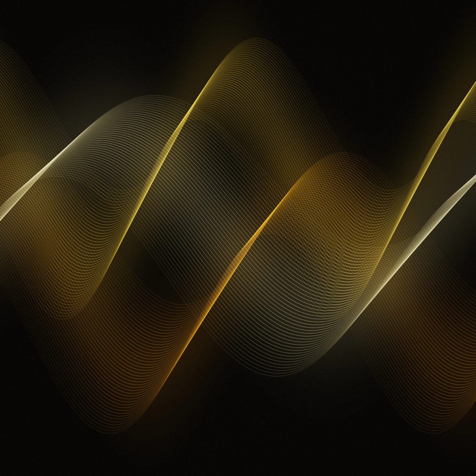 Gilded Waves: gold and honey lines flow in elegant waves across a black background, a rich dark wallpaper for iPad, iPad wallpaper