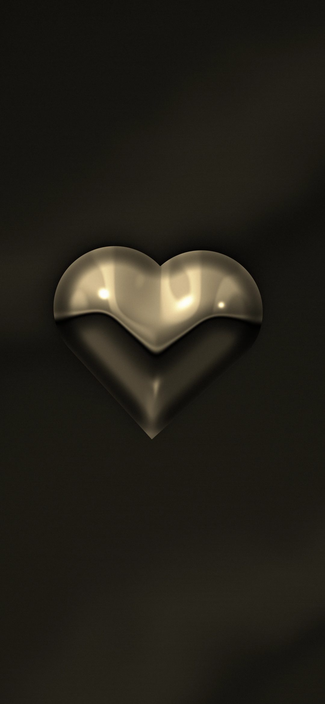 Gold Chrome Heart: a puffy polished gold heart with warm reflections rests on black satin, iPhone wallpaper