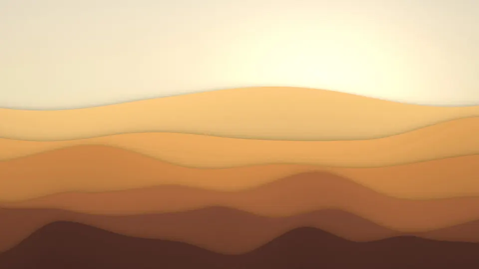 Golden Desert Dunes: golden sand dunes stack towards a warm, glowing horizon in smooth layers of honey, amber and brown, PC wallpaper