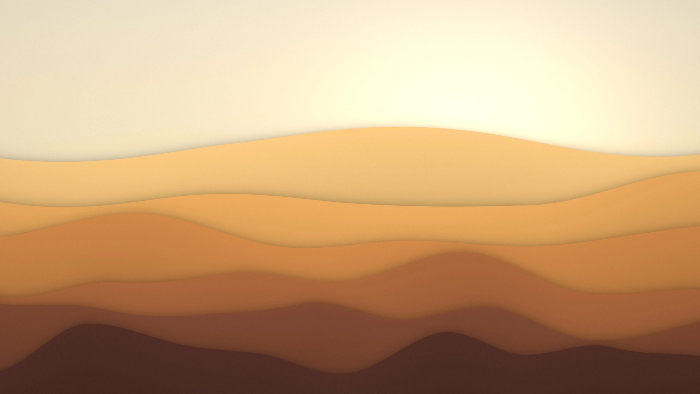 Golden Desert Dunes: golden sand dunes stack towards a warm, glowing horizon in smooth layers of honey, amber and brown, PC wallpaper