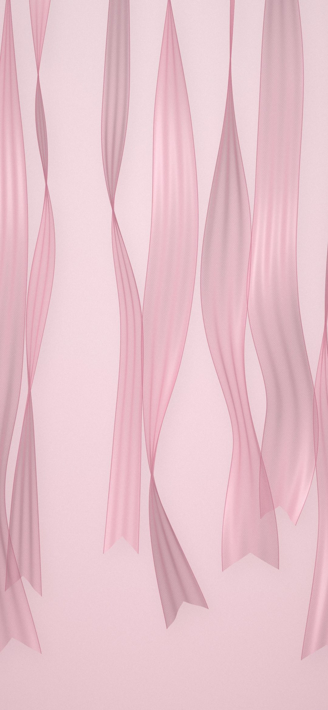 Hanging Pink Ribbons: long sheer pink chiffon ribbons hang down from the top of the screen in soft folds, iPhone wallpaper