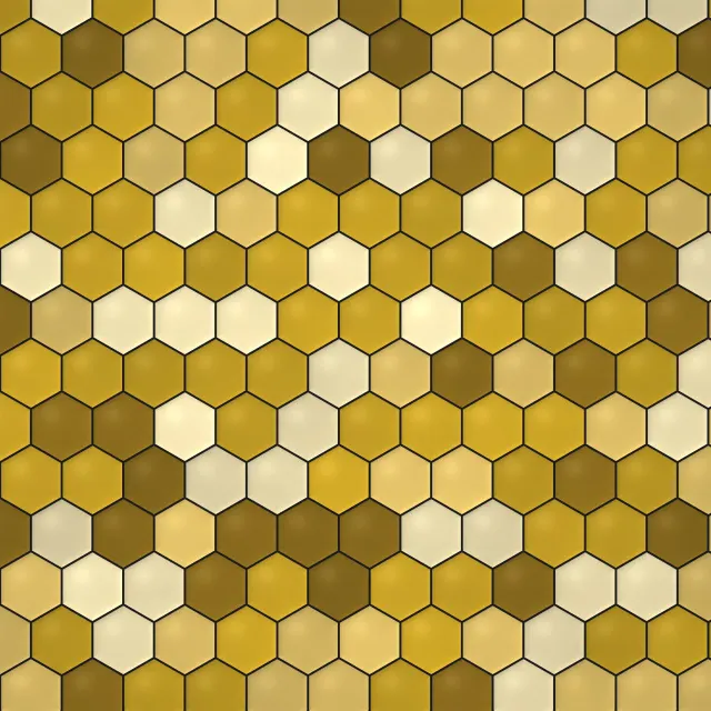Honeycomb Gold Tiles: gold, honey and cream hexagon tiles fit together like a honeycomb, each one separated by a thin dark line of grout, iPad wallpaper