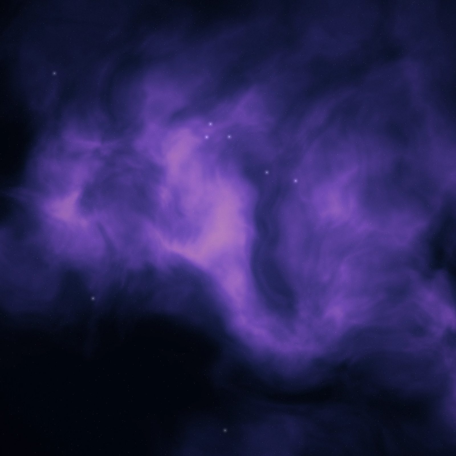 Indigo Rose Nebula: indigo, violet and rose clouds of glowing gas sweep through a field of stars, brightest where the gas gathers most densely, iPad wallpaper