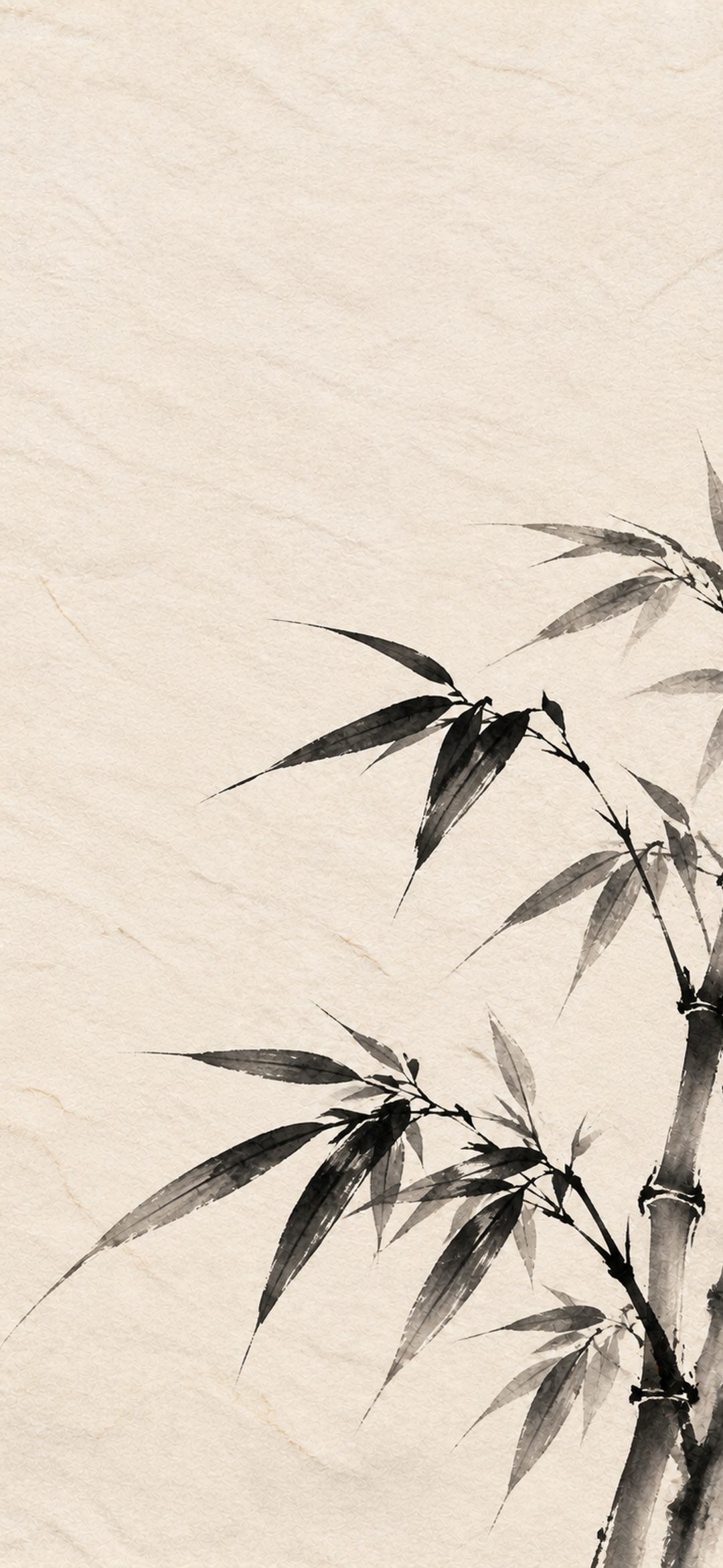 Black ink bamboo branches painted on cream rice paper