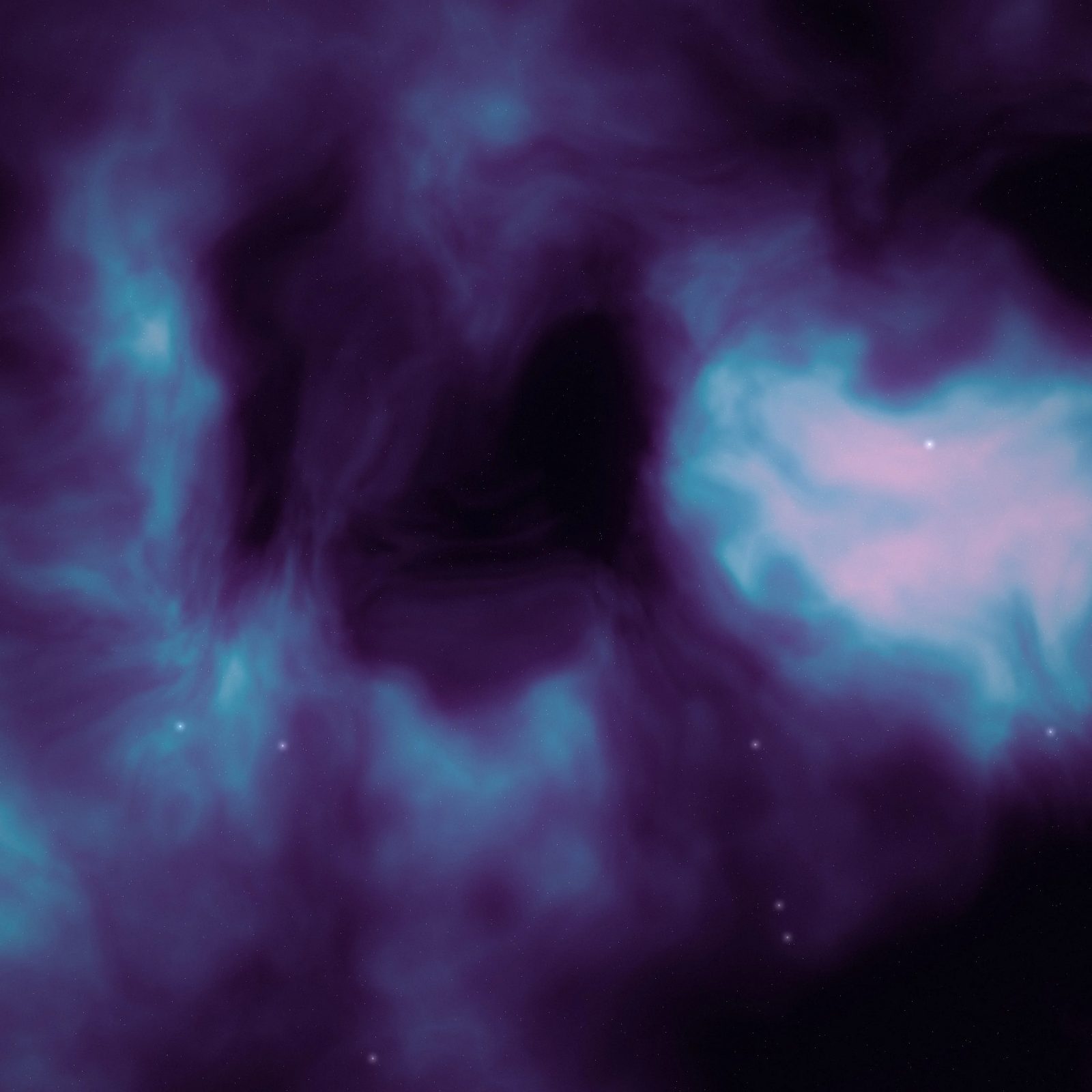 Magenta Cosmos: magenta and cyan gas clouds swirl through deep space around a bright, glowing core of light, iPad wallpaper
