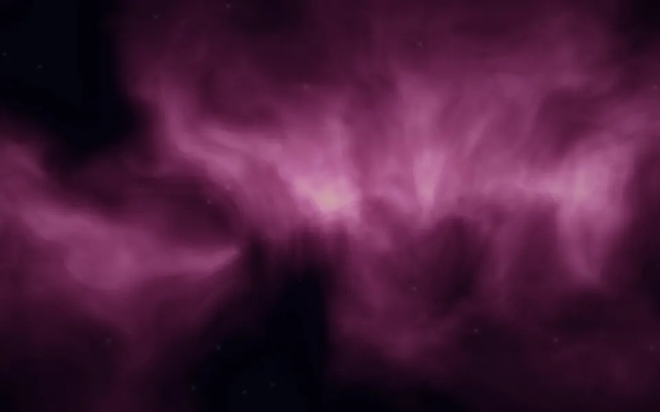 Magenta Flame Nebula: hot magenta and pink clouds of gas flare across deep space, lit gold at their brightest folds among scattered stars, Mac wallpaper
