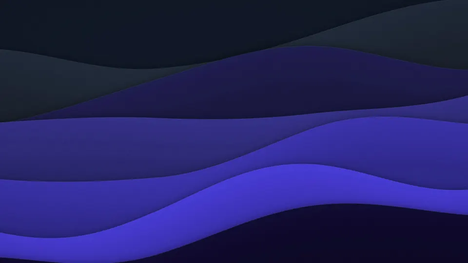 Midnight Paper Waves: dark charcoal and indigo waves layer over each other with soft shadows, a deep, quiet dark wallpaper, PC wallpaper