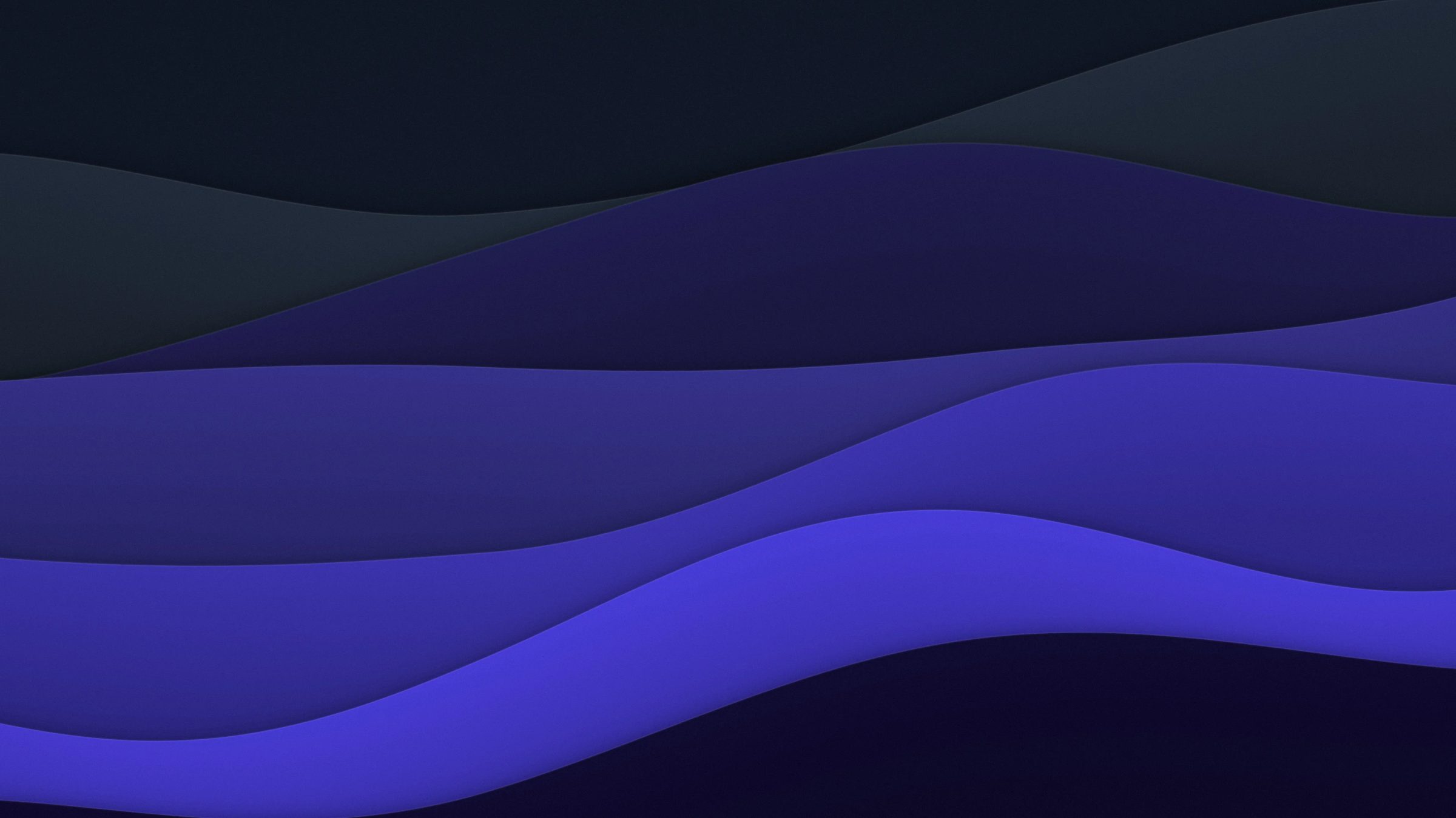 Midnight Paper Waves: dark charcoal and indigo waves layer over each other with soft shadows, a deep, quiet dark wallpaper, PC wallpaper
