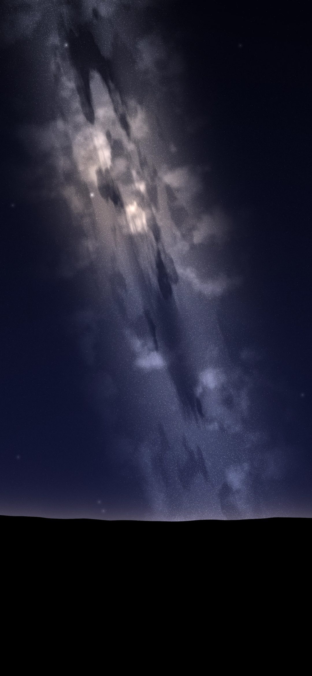 Milky Way Rising: the Milky Way rises above a dark horizon in a glowing band of countless stars, threaded with long dark lanes of dust, iPhone wallpaper