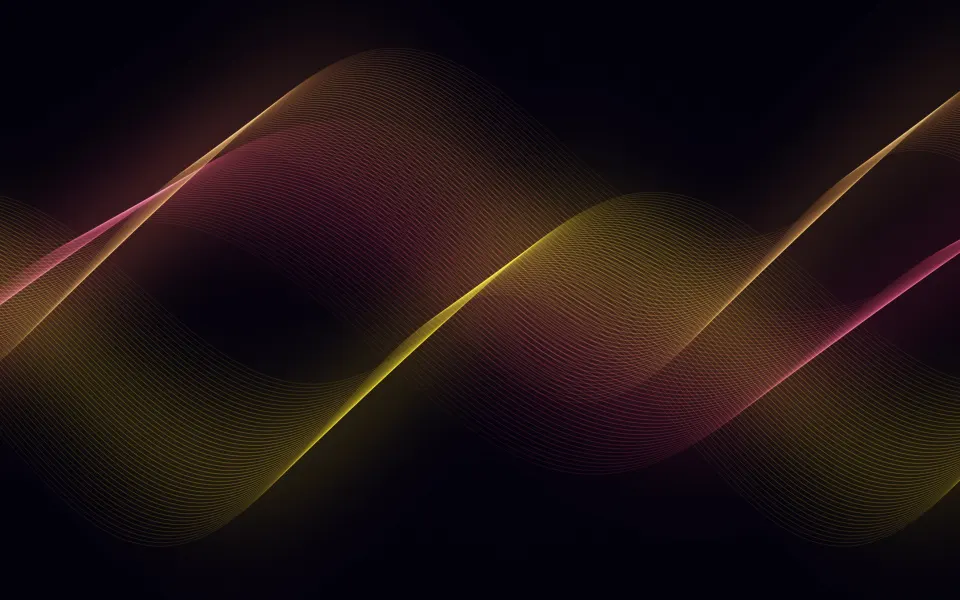 Molten Neon Threads: orange, red and gold neon threads sweep across black in flowing waves, hot and bright like strands of molten wire, Mac wallpaper