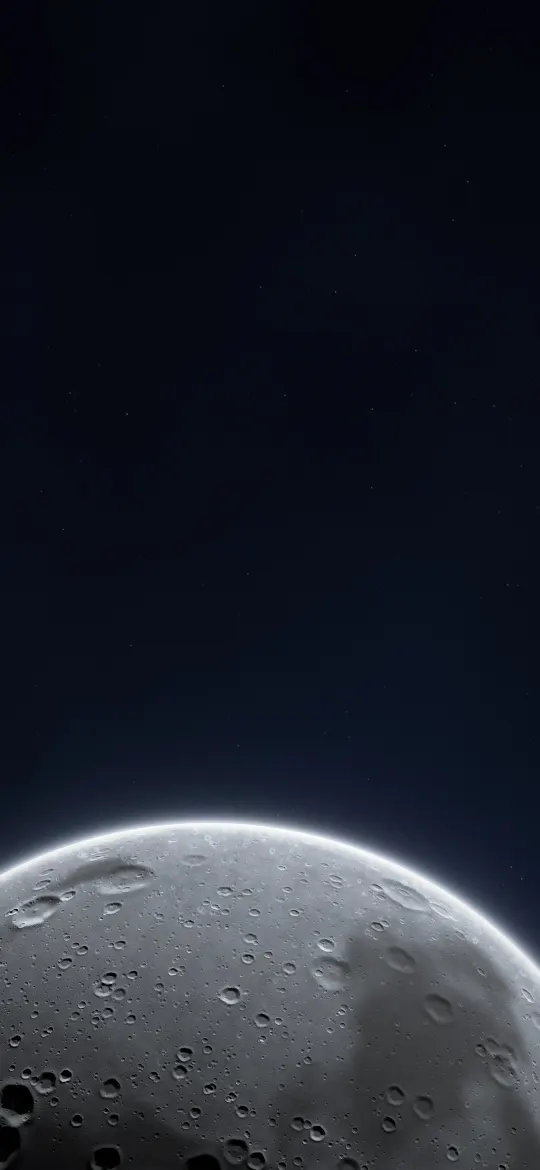 Moonrise from Below: the top of a giant cratered moon rises from the bottom of a dark starry sky, iPhone wallpaper