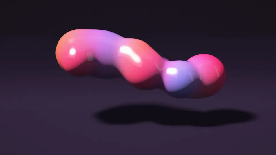 Neon Candy Melt: a glossy blob flows from orange to magenta, violet and electric blue as it floats above a dark plum floor in a studio glow, PC wallpaper