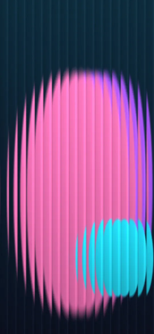Night Glass Glow: cyan, violet and pink lights glow softly through dark fluted glass, each rib slicing them into a row of neon stripes, iPhone wallpaper