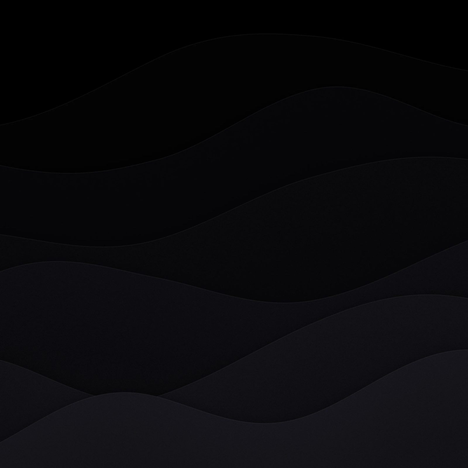 Obsidian Paper Layers: layers of black paper waves overlap in barely different shades, each edge catching a hairline of light in the dark, iPad wallpaper