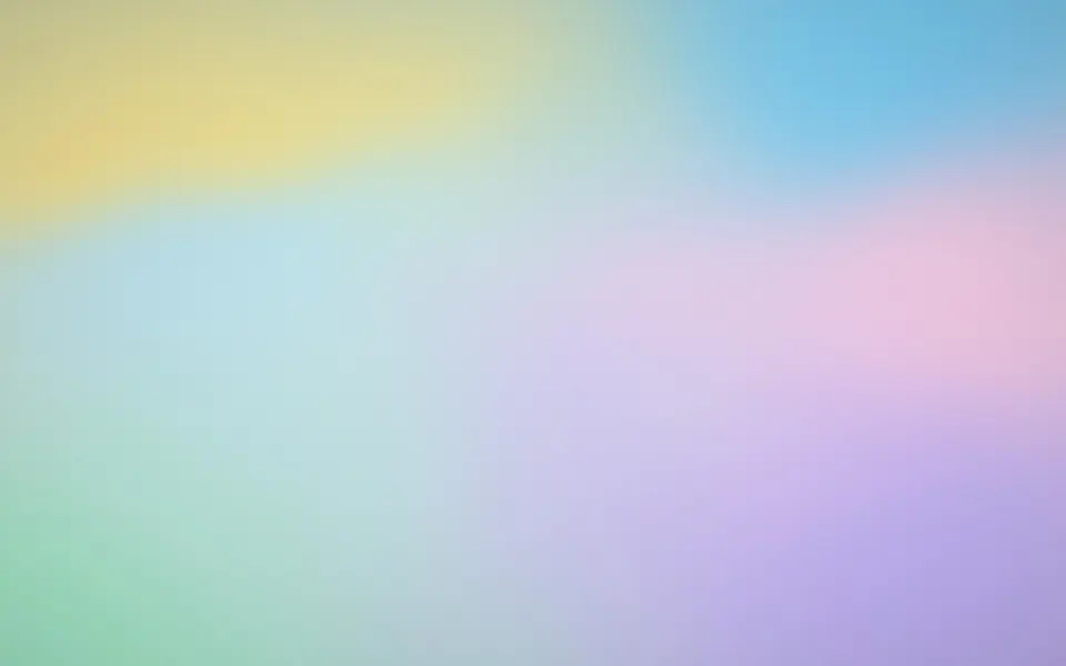 Opal Morning Gradient: sky blue, lilac, blush, lemon and mint blend in a pale opal gradient with fine grain, light and calm on a big screen, Mac wallpaper