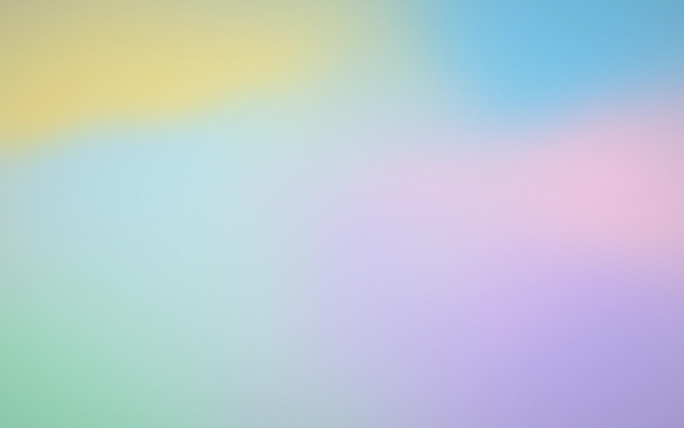 Opal Morning Gradient: sky blue, lilac, blush, lemon and mint blend in a pale opal gradient with fine grain, light and calm on a big screen, Mac wallpaper