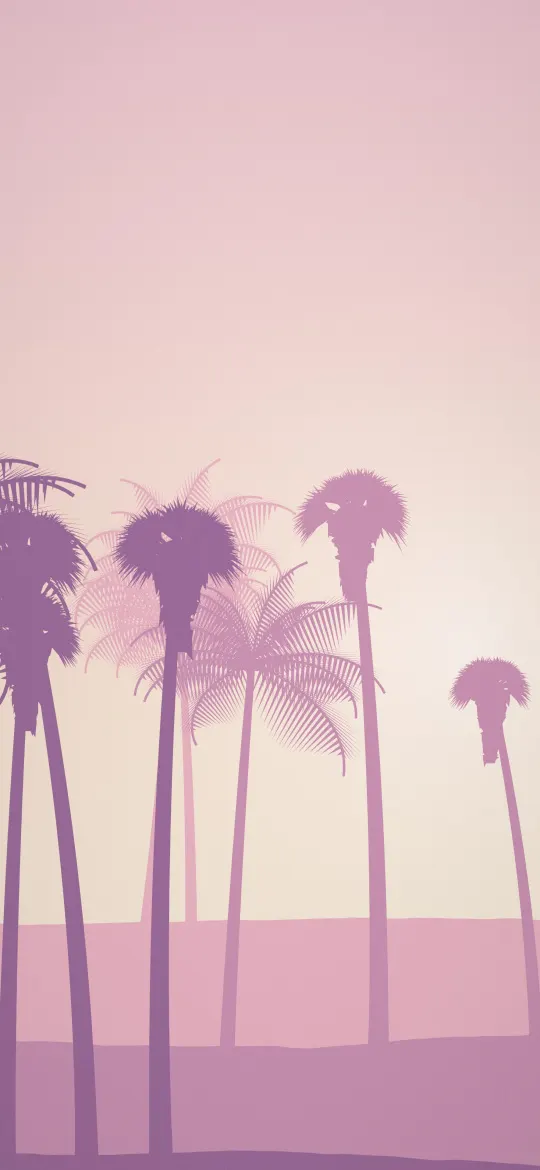 Pastel Pink Palms: layers of pastel pink and lilac palm silhouettes fade into a soft pink sky, iPhone wallpaper