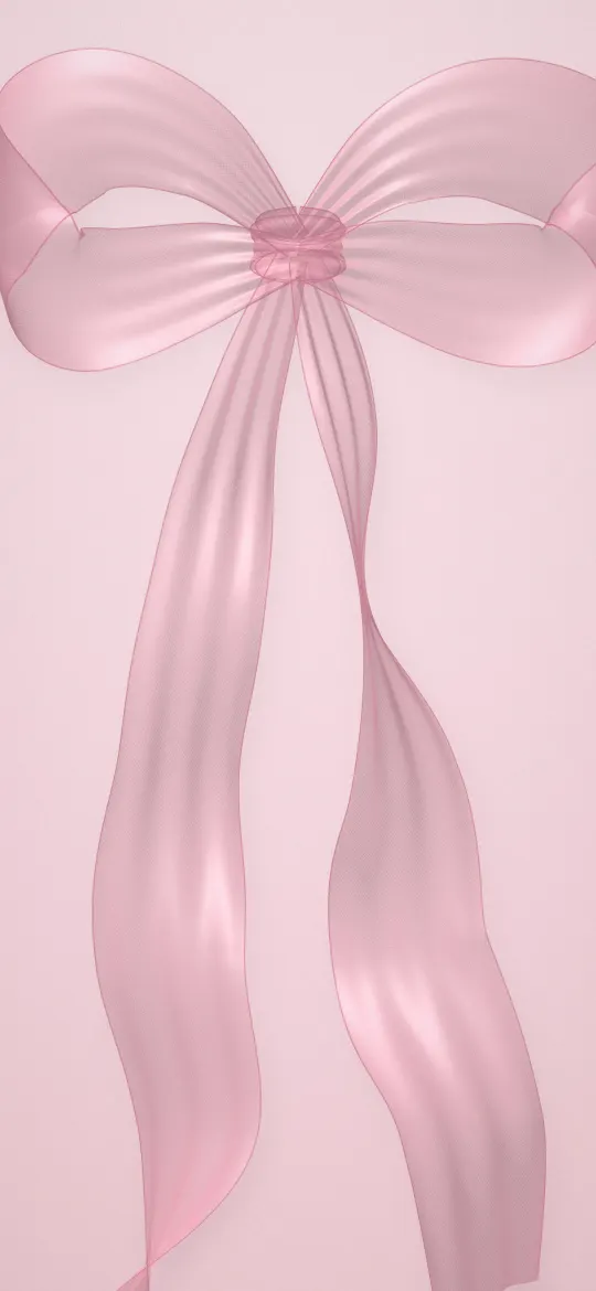 Pink Chiffon Bow: a big sheer pink chiffon bow with long flowing tails cascades down a soft pink background, iPhone wallpaper