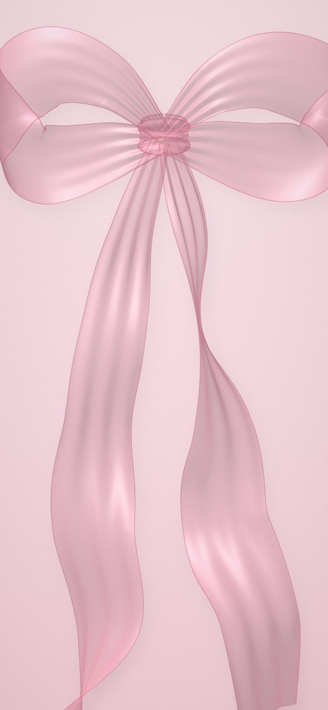 Pink Chiffon Bow: a big sheer pink chiffon bow with long flowing tails cascades down a soft pink background, iPhone wallpaper