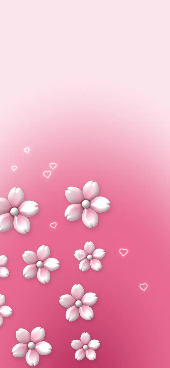 Pink Sakura Scatter: small glossy pink sakura flowers are scattered over a rose pink gradient, iPhone wallpaper