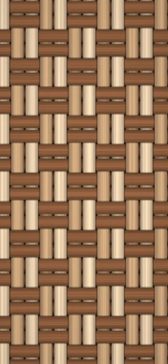 Rattan Basket Weave: light and dark strips of rattan cross over and under in a basket weave, each strip rounded and grained like natural cane, iPhone wallpaper