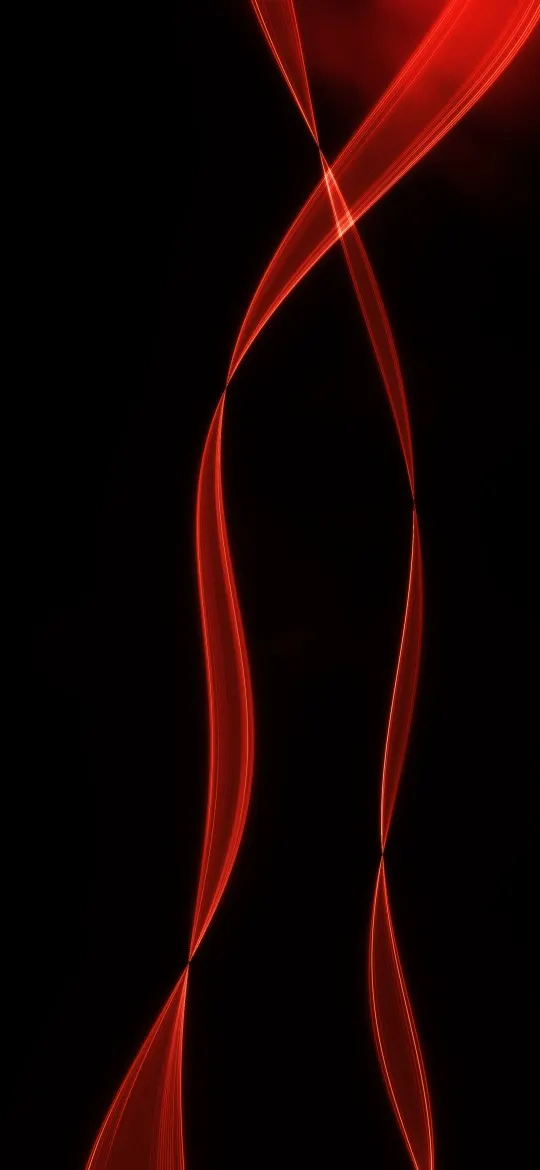 Red Light Ribbon: a single glowing red ribbon of fine light threads flows in an S curve down a true black screen, iPhone wallpaper