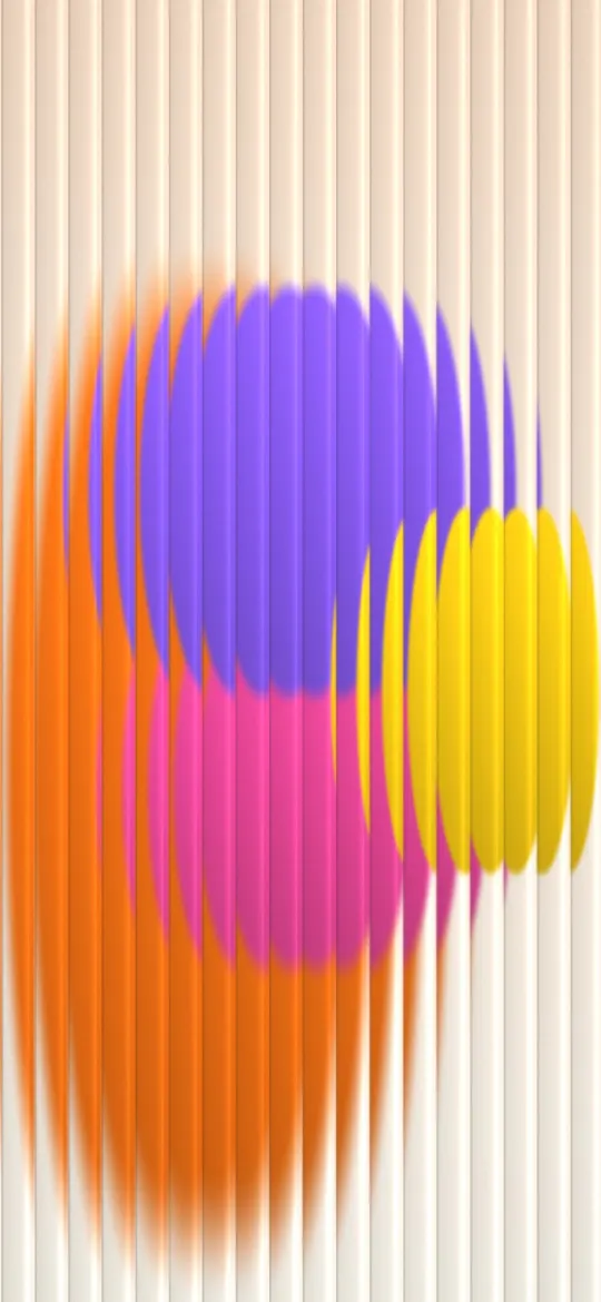 Reeded Glass Bloom: soft orange, pink, violet and yellow shapes glow behind reeded glass, the vertical ribs bending them into stripes of colour, iPhone wallpaper